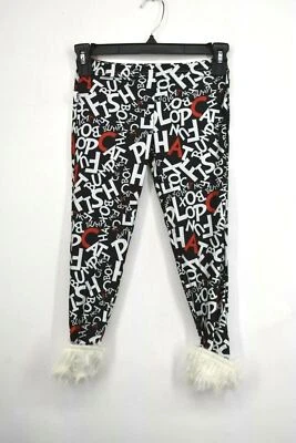 Dr Suess Girls Black Cat In The Hat Fur Cuff Leggings Stretch Imported XS/S - Image 1 of 4