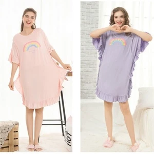 Women Maternity Clothes T-shirt Dress Ruffle Loose Casual Rainbow Short Sleeve - Picture 1 of 11