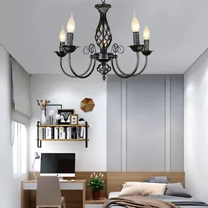 Vintage 5-Kopf Kronleuchter Retro Metall Loft Pendelleuchte Deckenlampe Schwarz - Bild 1 von 9