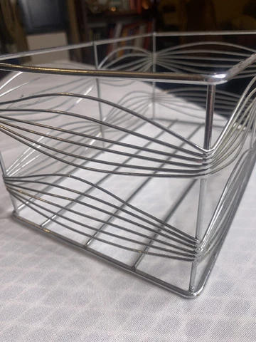 Vintage Basket Storage MCM Metal Wire Silver Rectangle Geometric Home Decor Cover