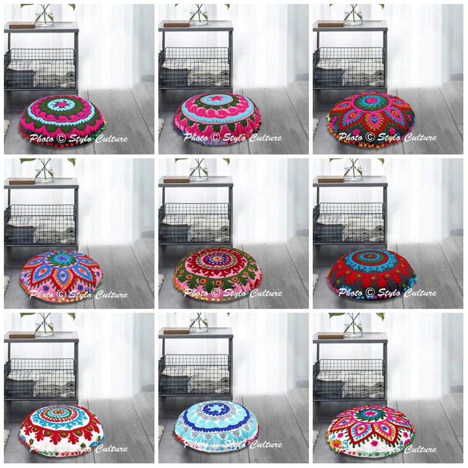 Indian Decorative Embroidery Cushion Suzani Cushion Meditation Floor Pillows - Image 1 of 1