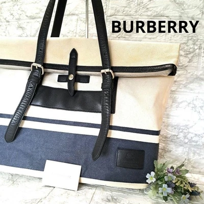 Bolso de Mano Burberry Etiqueta Negra Lona Blanco x Azul Marino Japón USADO Foto 1 de 4