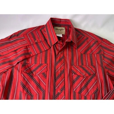 Wrangler L Red Black Metallic Stripe Pearl Snap Western Long Sleeve Snap Shirt - Image 1 of 4