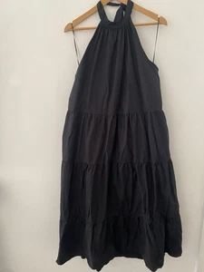 AERE Black Organic Cotton Midi Poplin Tiered Halter Neck Dress Size 18 XXL - Picture 1 of 9