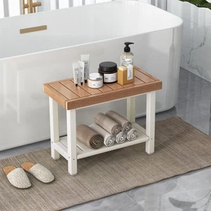 24" x 12" HDPE Shower Bench 2-Tier Waterproof Spa Bath Stool with Storage Shelf - Picture 1 of 11
