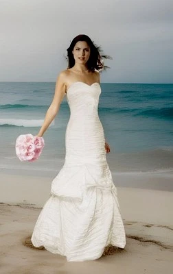 Vestido de sirena trompeta vintage años 90 Y2K McClintock tafetán blanco boda sin tirantes Foto 1 de 4