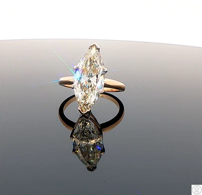 Vtg 14k Yellow Gold Solitaire Ring 3 ct Natural Diamond Size 4.25 KSI2 Marquise - Image 1 of 4