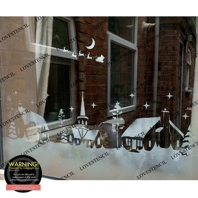 Lrg Christmas Village Window Stencils-Lovestencil-For Use With Snow Spray Set 11