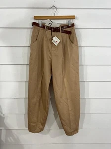 New ZARA Woman Belt Pants Pockets Khaki Tan Size 6 Waist 30” Trousers Y1131E - Picture 1 of 21