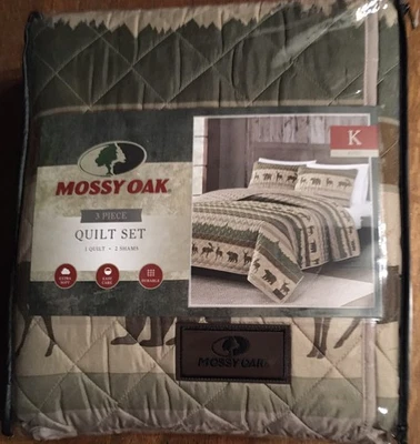 COLCHA KING SIZE DESENHOS DE VEADO ALCE CARVALHO MUSGOSO CONJUNTO COM 3 PEÇAS 2 FRONHAS NOVA COM ETIQUETAS - Imagem 1 de 4