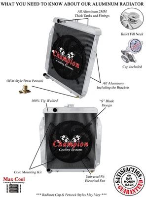 AL Champion 3 Row Radiator Upper Driver,16" Fan for 1964 - 1970 Dodge A100 Truck - Изображение 1 из 4