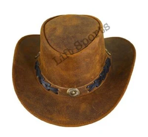 New Men's Brown Stylish Cowboy Hat Western Original Genuine Cow Hide Leather - Picture 1 of 5