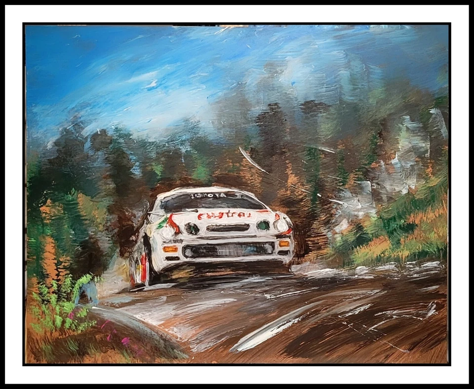 Coche de carreras de rally WRC OBRA DE ARTE pintura original firmada 16x20 Toyota CELICA GT-FOUR Foto 1 de 4