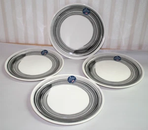 Royal Stafford Black Abstract Rim Swirl 9 in Salad Side Plates Set of Four New - Picture 1 of 3