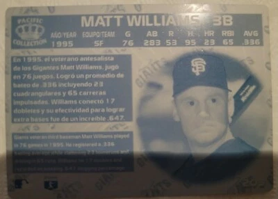 MATT WILLIAMS 1996 Pacific Crown Collection 1/1 PLACA DE IMPRESIÓN Giants Tigers SP Foto 1 de 2