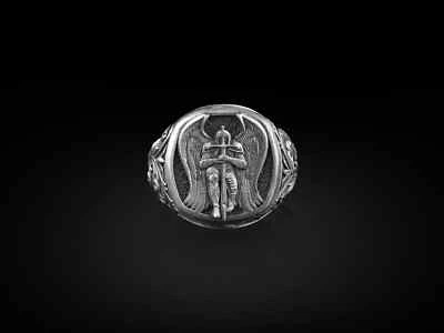 Solid 925 Sterling Silver St Michael The Archangel Signet Men's Unisex Gift Ring - Image 1 of 4