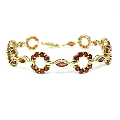 Pulsera Tenis Naranja Granate Marquesa y Piedras Redondas Racimo Oro Amarillo 10K Foto 1 de 4