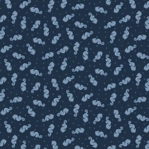 seahorse fabric, midnight blue Quilting fabric, Dear Stella, digitally printed - Picture 1 of 1