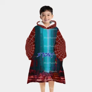 Personalized Kids Blanket Hoodies, Custom Photo Name Spiderman Wearable Blanket - Picture 1 of 4