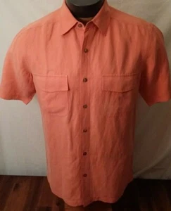 Men Per Lui Per Lei by Kukki Orange Silk Linen Short Sleeve Dress Shirt M NWOT  - Picture 1 of 6