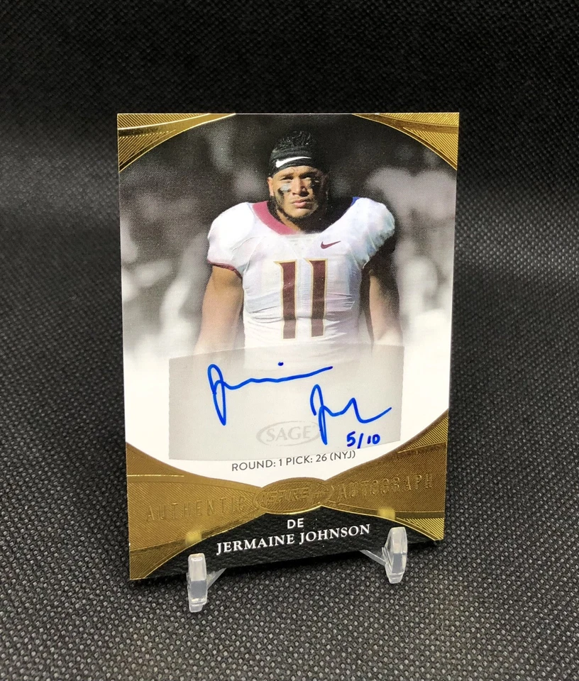 Tarjeta de novato SAGE Aspire Jermaine Johnson 2022 automática/10 lámina de oro SSP no. ASP-JJ2 Foto 1 de 4
