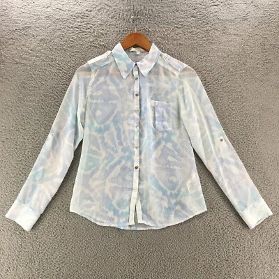 Camisa Guess Mujer Pequeña Azul Estampado Piel de Serpiente Abotonada Mangas Largas Cuello Foto 1 de 4