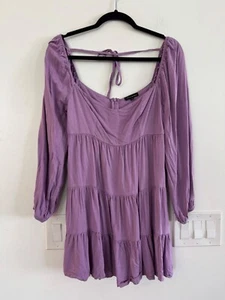 Abito Shinestar viola a strati manica lunga M 100% rayon leggero stile boho - Foto 1 di 3