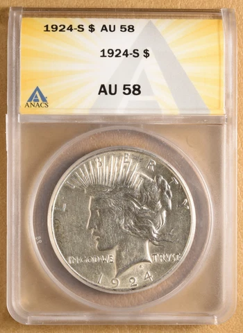 1924 S Peace Silver Dollar ANACS AU58 Cover