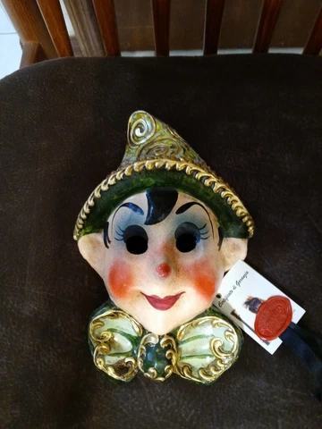 Authentic Venetian Carnival Wall Mask, Hand-made in Italy, With Tag Cover