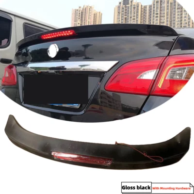For 2013-2019 Nissan Sentra Rear Trunk Spoiler Gloss Black w/ LED Light SR Style Foto 1 de 4