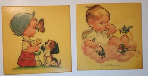 2 Vintage 1962 Pete Hawley Prints Wall Plaques Plastics Made in U.S.A Cover