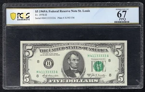FR. 1970-H 1969-A $5 FRN ST. LOUIS, MO PCGS BANKNOTE GEM UNCIRCULATED-67PPQ - Picture 1 of 2
