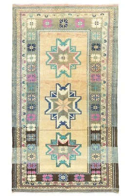 Boho chic wide vintage Turkish runner-Rustic geometric Oushak rug-4.10x8.7ft - Image 1 of 4