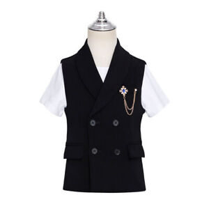 Boys Double Breasted Vest Pants Child Solid Color Waistcoat Wedding Clothes Set