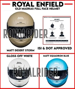 Fits Royal Enfield OLD MADRAS FULL FACE HELMET - DESERT STORM & OFF WHITE & BLUE - Picture 1 of 15