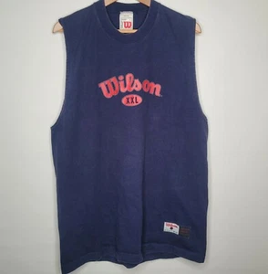 Vintage Wilson Tank Top Print Blue Sz Large Gym Weight Lifting USA - Picture 1 of 5