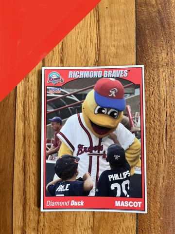 DEFUNCT DIAMOND DUCK TRADING CARD Richmond Braves Mascot MiLB Cover