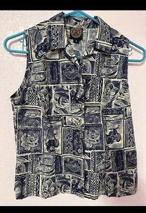 Harley Davidson womens Size S Cotton Blue White Motorcycles Hawaiian Shirt - Picture 1 of 4