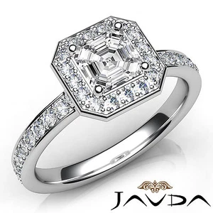 Asscher Diamond Engagement Halo Pave Set Ring GIA F VVS2 18k White Gold 1.16Ct - Picture 1 of 12
