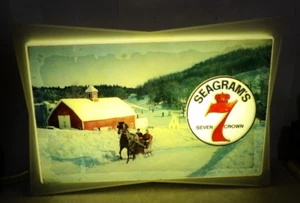 Vintage 1950s60s Seagram's 7 Crown Whiskey Lighted Sign 1 Horse Open Sleigh - Picture 1 of 12