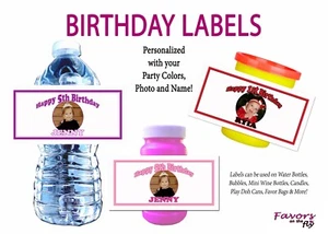 20 Personalized Kids Birthday Party Water Bottle Bubble Play Doh Labels Wine - Picture 1 of 4
