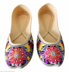 Women Wedding Shoes Leather Handmade Indian Casual Mojaries Jutties Flats US 9 - Picture 1 of 7