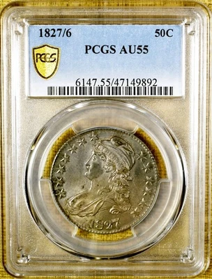 1827/6 O-102 PCGS AU55 Bust Half Dollar - PCGS Gold Shield - Image 1 of 3