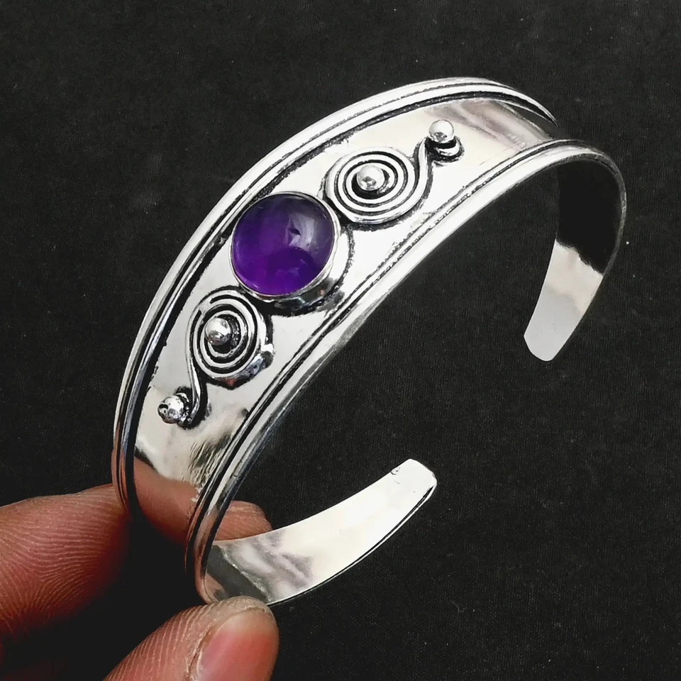 Brazalete ajustable étnico hecho a mano con piedras preciosas de amatista joyería 22 gms regalo AB 26788 Foto 1 de 1