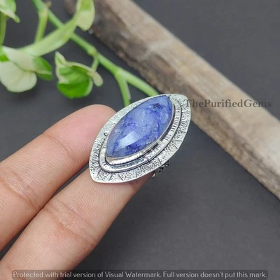 Blue Sapphire 925 Sterling Silver Plated Statement Ring ~ Lab Created Jewelry ~ - Image 1 of 4