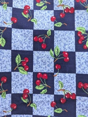 1 Yd Cranston Blue Check & Red 🍒Cherries Cotton Twill Fabric 60 Wide - Image 1 of 4