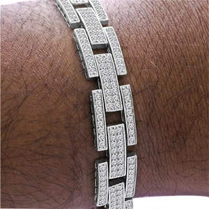 7.00Ct Men's Bracelet Cubic Zirconia 900 Sterling Silver Pave Set 8.00" - Picture 1 of 14