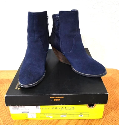 Very Volatile Navy Blue Ankle Booties with Zippers size 6.5 - Image 1 of 4