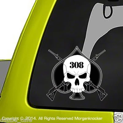 WRAPPED IN INK 308 Rifle Skull Decals 2 Pack- deer elk boar game hunting die-cut stickers