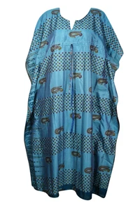 Boho BLUE Maxi Kaftan Printed Maternity Loose Bikini Cover Up Summer Caftan XL